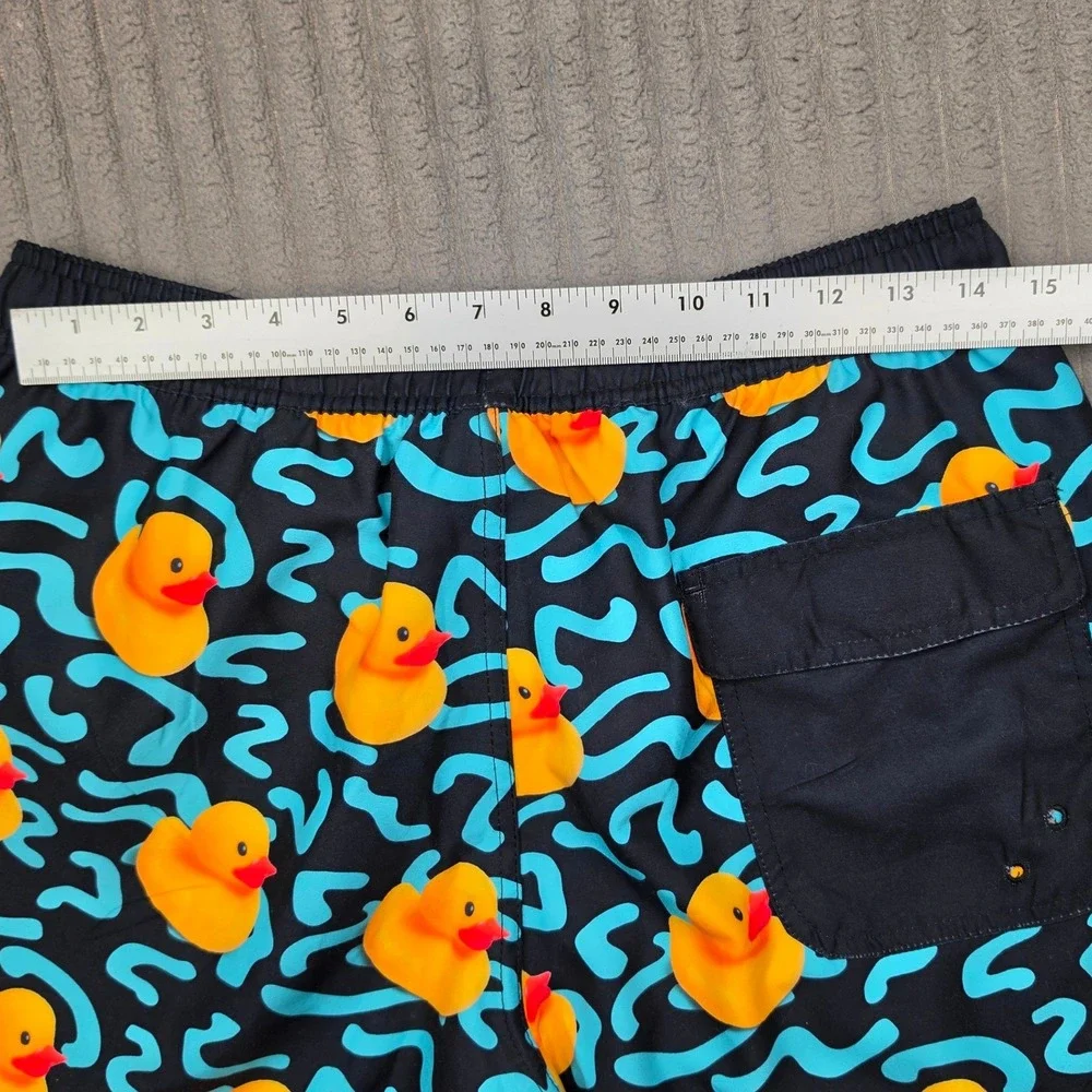 Rubber Ducky Print Swim Trunks Black Teal Yellow Mens Medium Neff